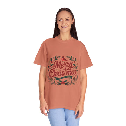 Festive Cardinal Wreath Christmas T-Shirt — Merry Christmas Holiday Tee