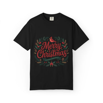 Festive Cardinal Wreath Christmas T-Shirt — Merry Christmas Holiday Tee