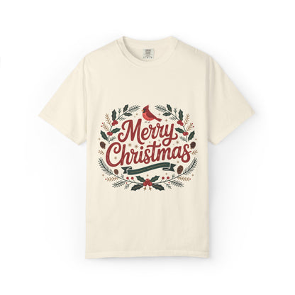 Festive Cardinal Wreath Christmas T-Shirt — Merry Christmas Holiday Tee