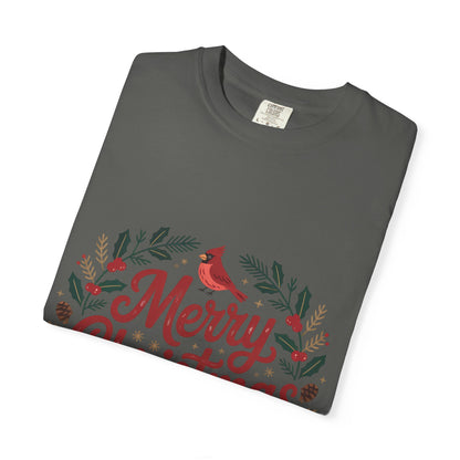 Festive Cardinal Wreath Christmas T-Shirt — Merry Christmas Holiday Tee