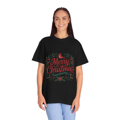 Festive Cardinal Wreath Christmas T-Shirt — Merry Christmas Holiday Tee