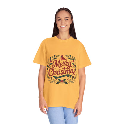 Festive Cardinal Wreath Christmas T-Shirt — Merry Christmas Holiday Tee
