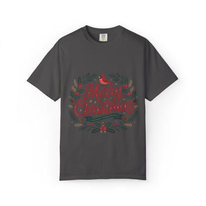 Festive Cardinal Wreath Christmas T-Shirt — Merry Christmas Holiday Tee