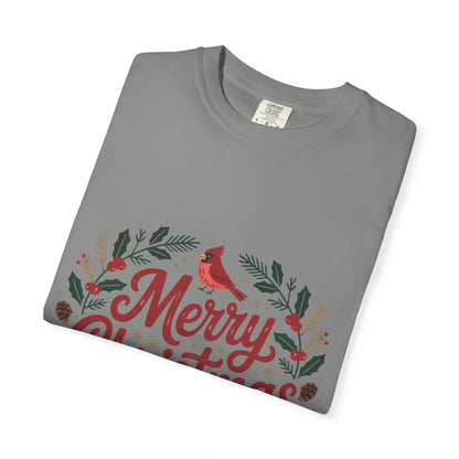 Festive Cardinal Wreath Christmas T-Shirt — Merry Christmas Holiday Tee