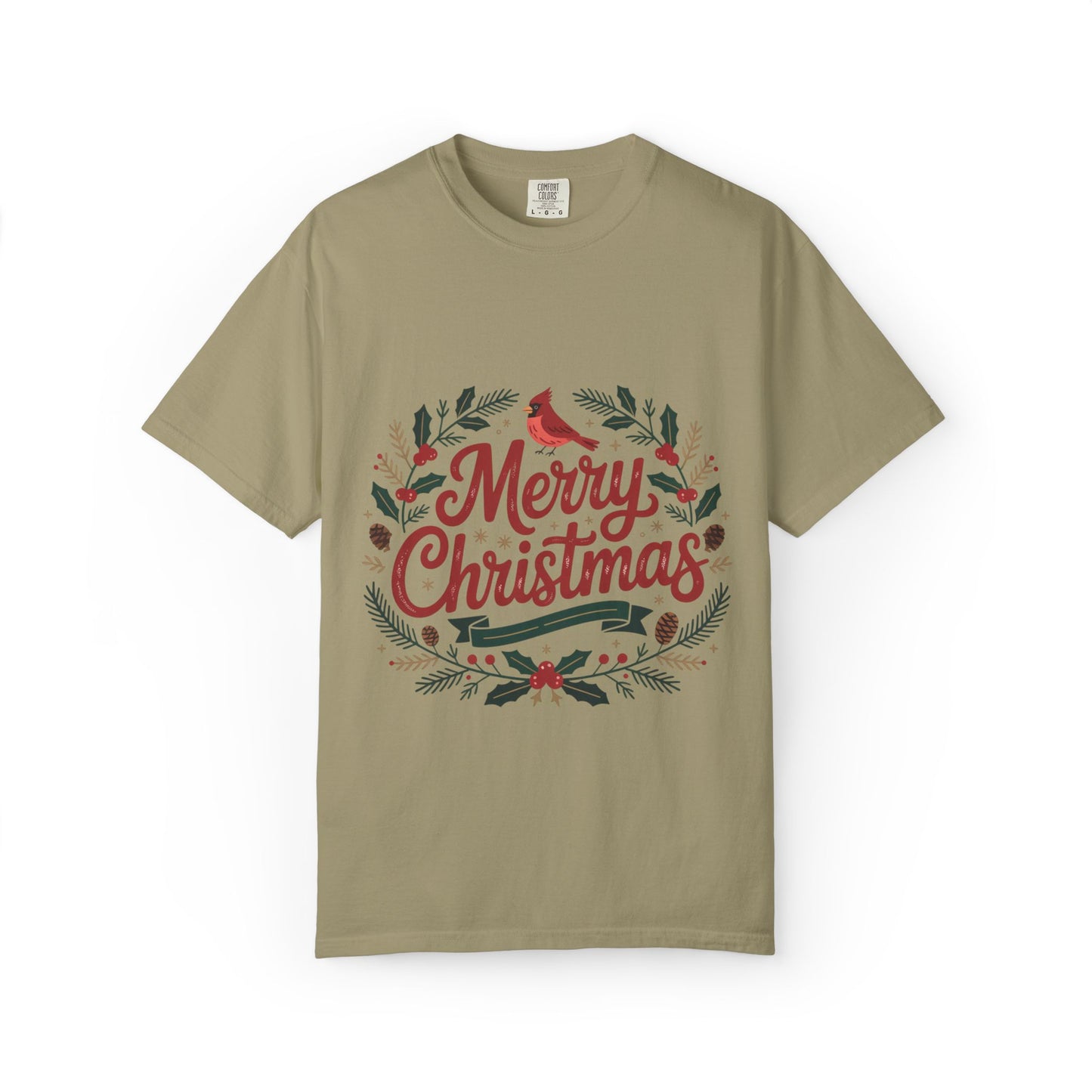 Festive Cardinal Wreath Christmas T-Shirt — Merry Christmas Holiday Tee