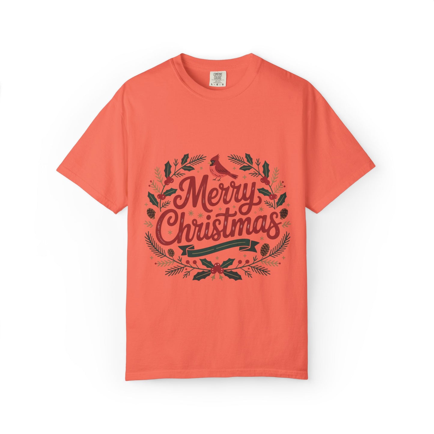 Festive Cardinal Wreath Christmas T-Shirt — Merry Christmas Holiday Tee