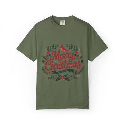 Festive Cardinal Wreath Christmas T-Shirt — Merry Christmas Holiday Tee