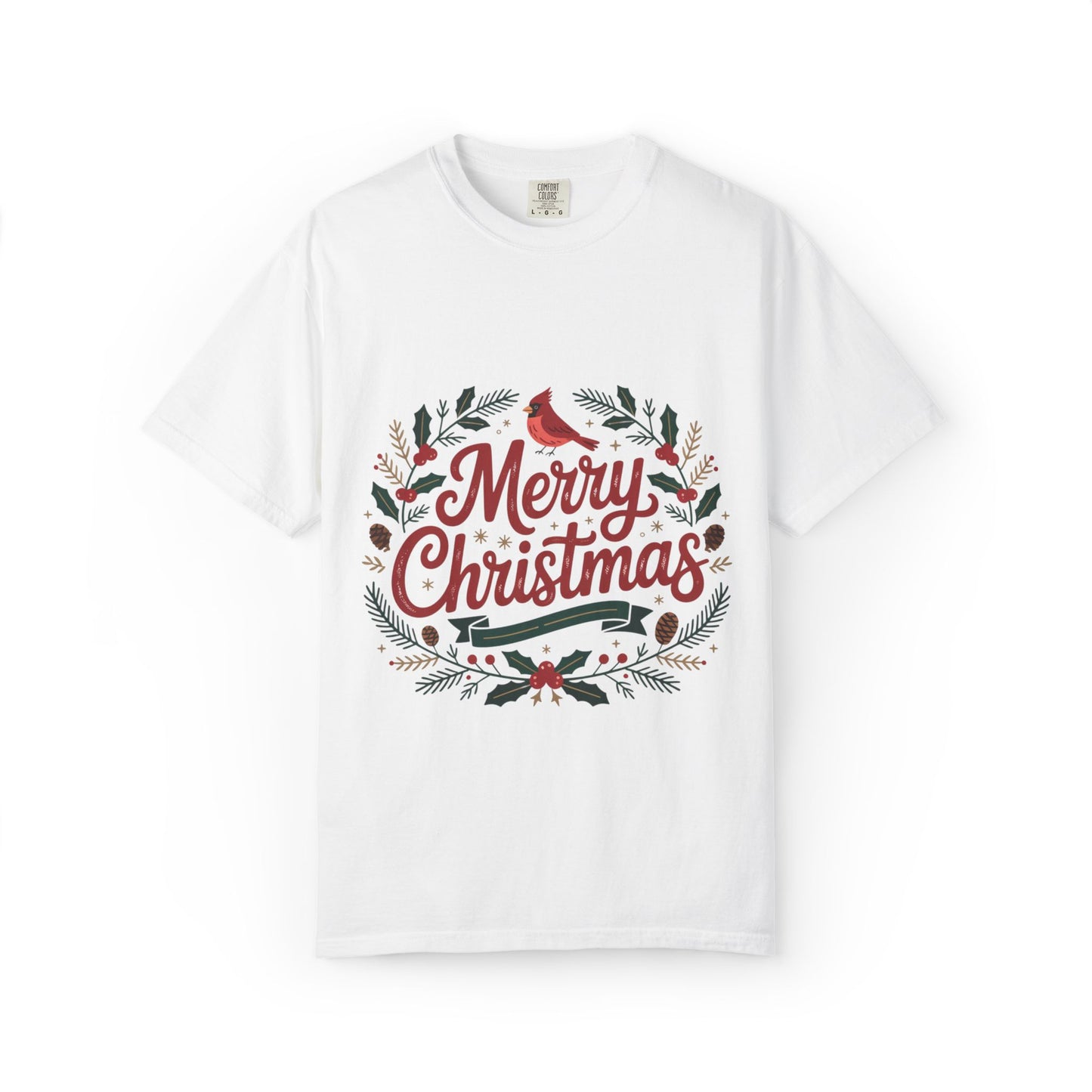 Festive Cardinal Wreath Christmas T-Shirt — Merry Christmas Holiday Tee
